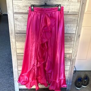 Satin Ruffle Maxi Skirt - Vibrant Fuchsia Pink